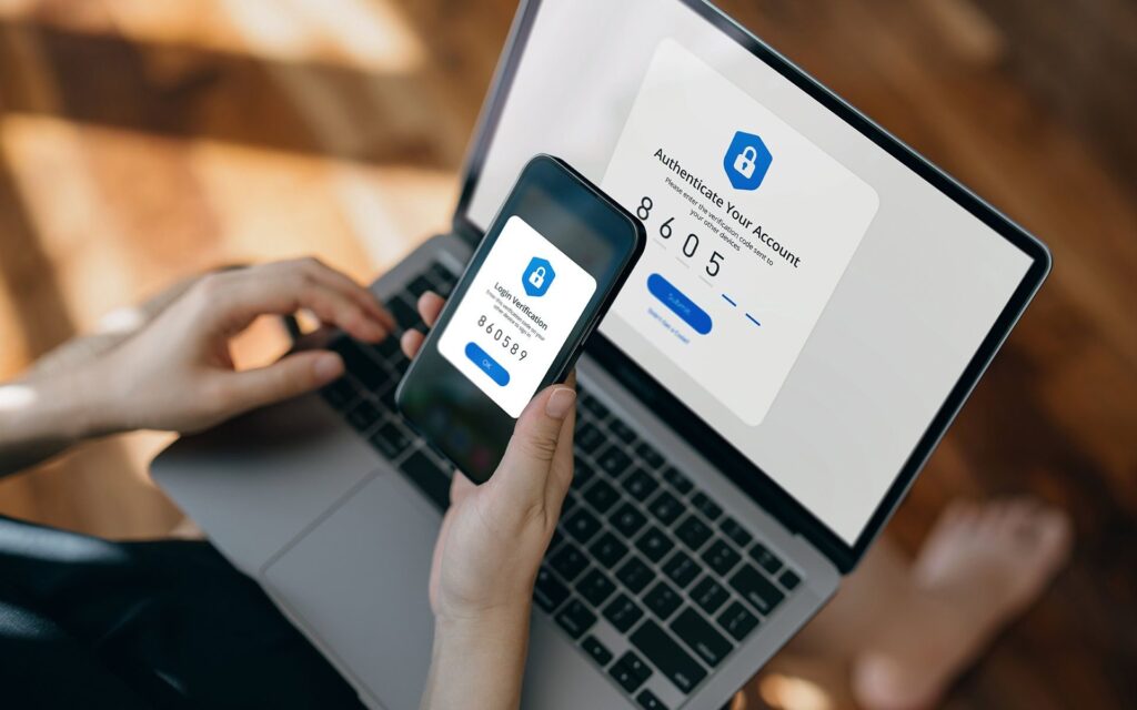 Two-factor authentication on a phone and laptop